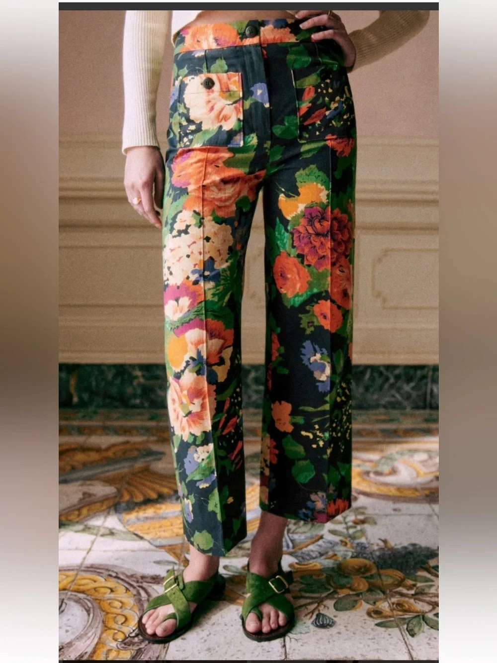 NWT SÉZANE Emilio Trousers Trianon Print Size 6, Cotton & Linen